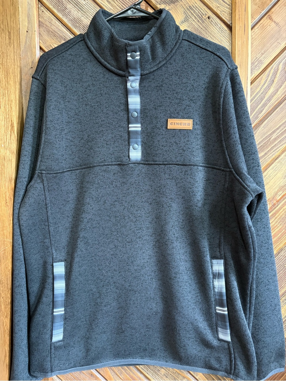 Cinch Black Heather Snap Pullover with Patterned Trim